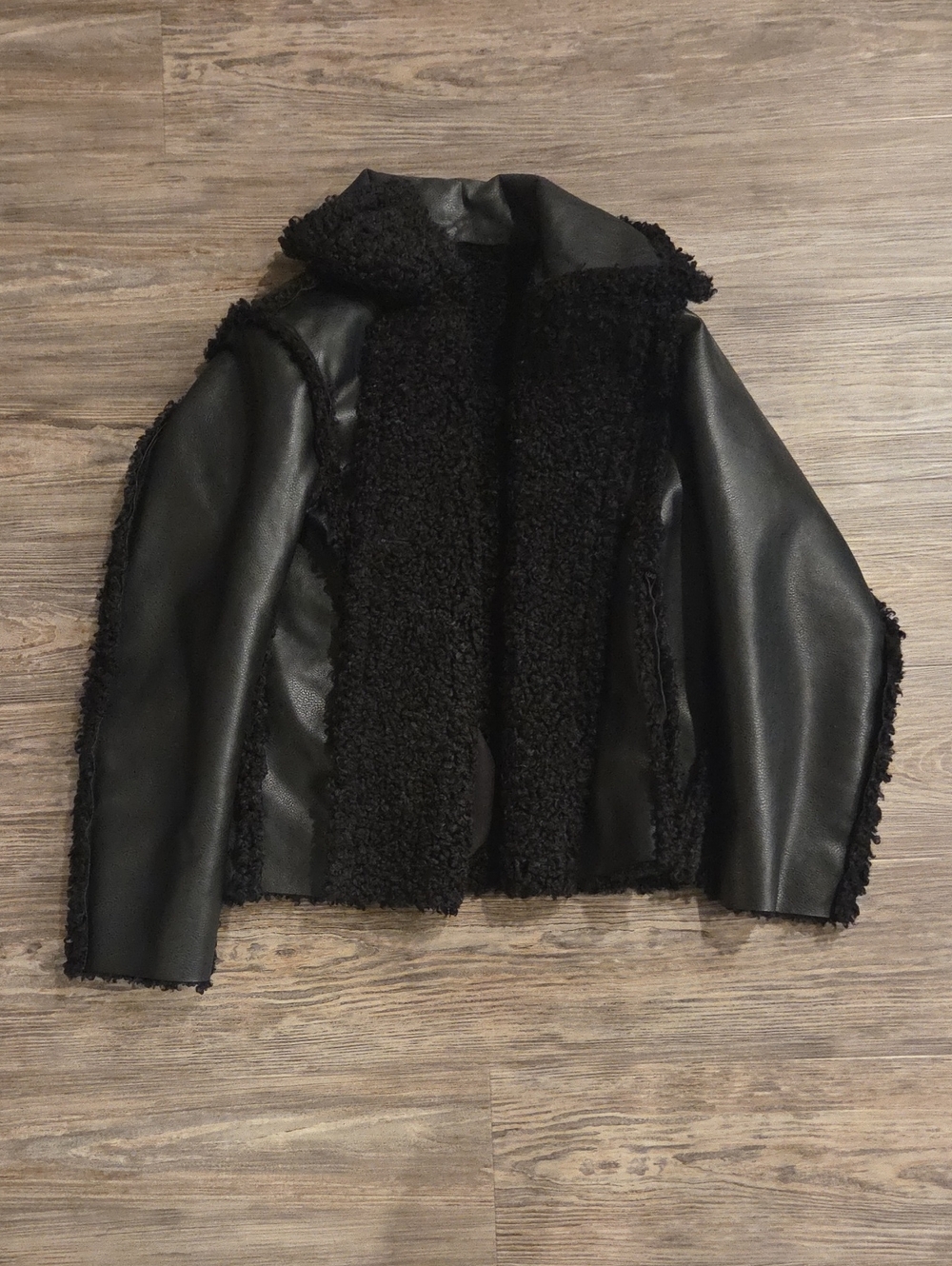 H&M Black Faux Leather Teddy Jacket with Sherpa Panels